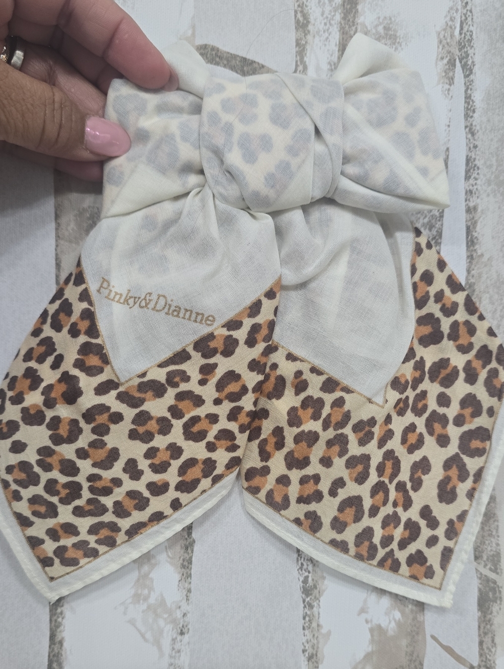 Leopard Print Bow Scarf - Cream and Brown